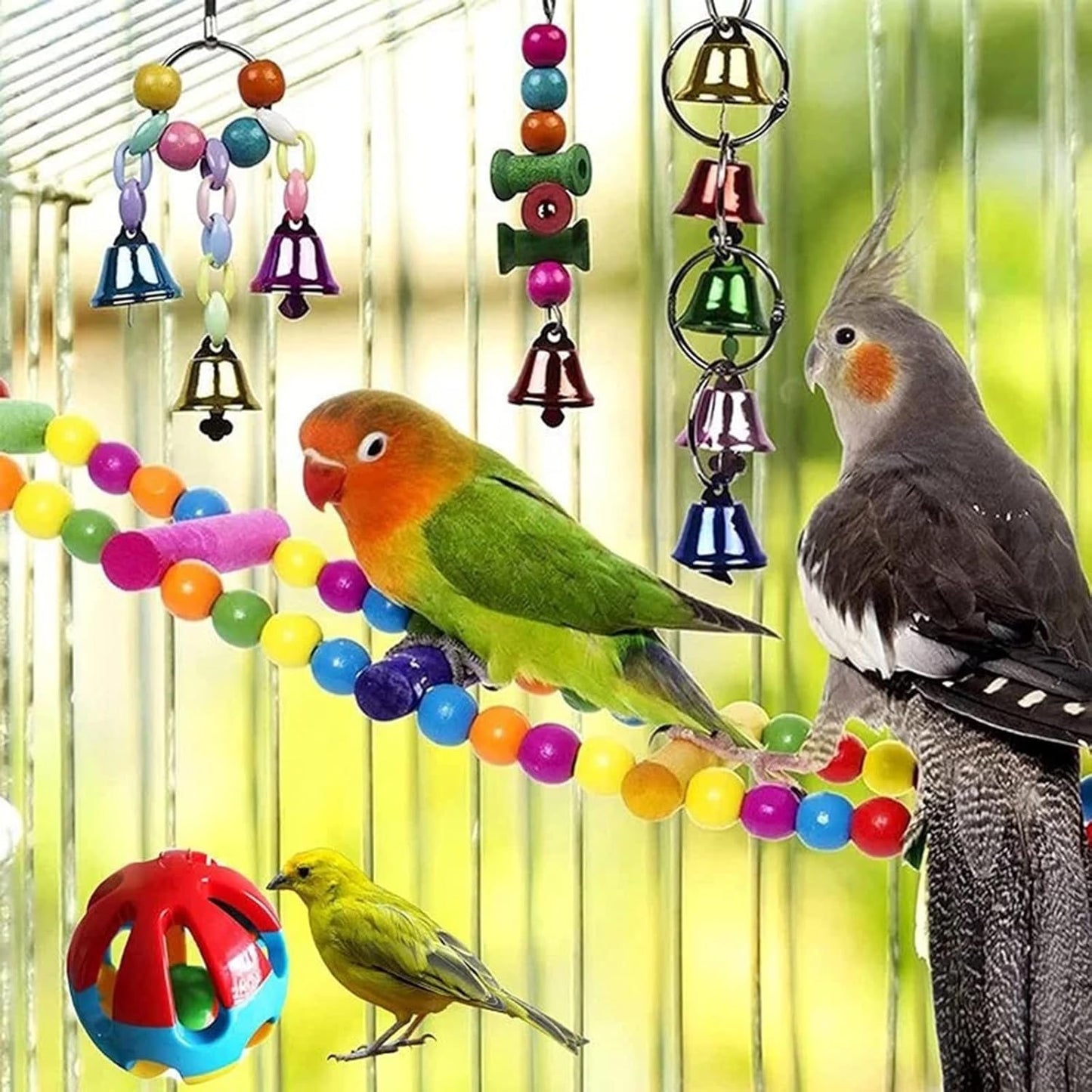 Bird Swing Standing Chewing Training Hanging Toy Hammock Climbing Ladder Drawbridge Birdie Perches Platform for Conure,Cockatiel,Mynah,Love Birds,Finches,Budgerigar,Pigeon