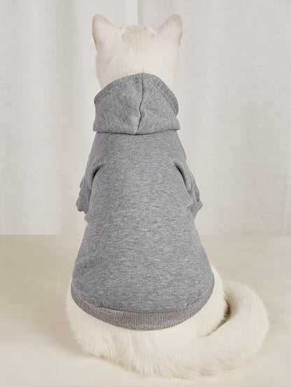 QWINEE Basic Dog Hoodie Sweatshirt Puppy Sweater Warm Cat Costumes Pet Clothes for Chihuahua Puppy Kitten Small Medium Dogs Light Grey Small