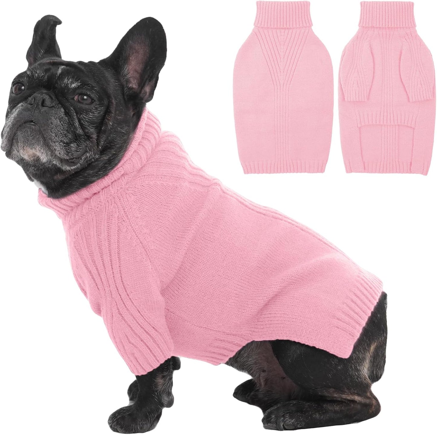 IECOii Dog Sweaters for Medium Dogs Girl Boy,Holiday Knit Doggy Sweatshirt with Sleeve,Turtleneck Thick Warm Dog Sweaters for Winter,Pullover Knitwear for French Bulldog,Boston Terrier (Pink, L)