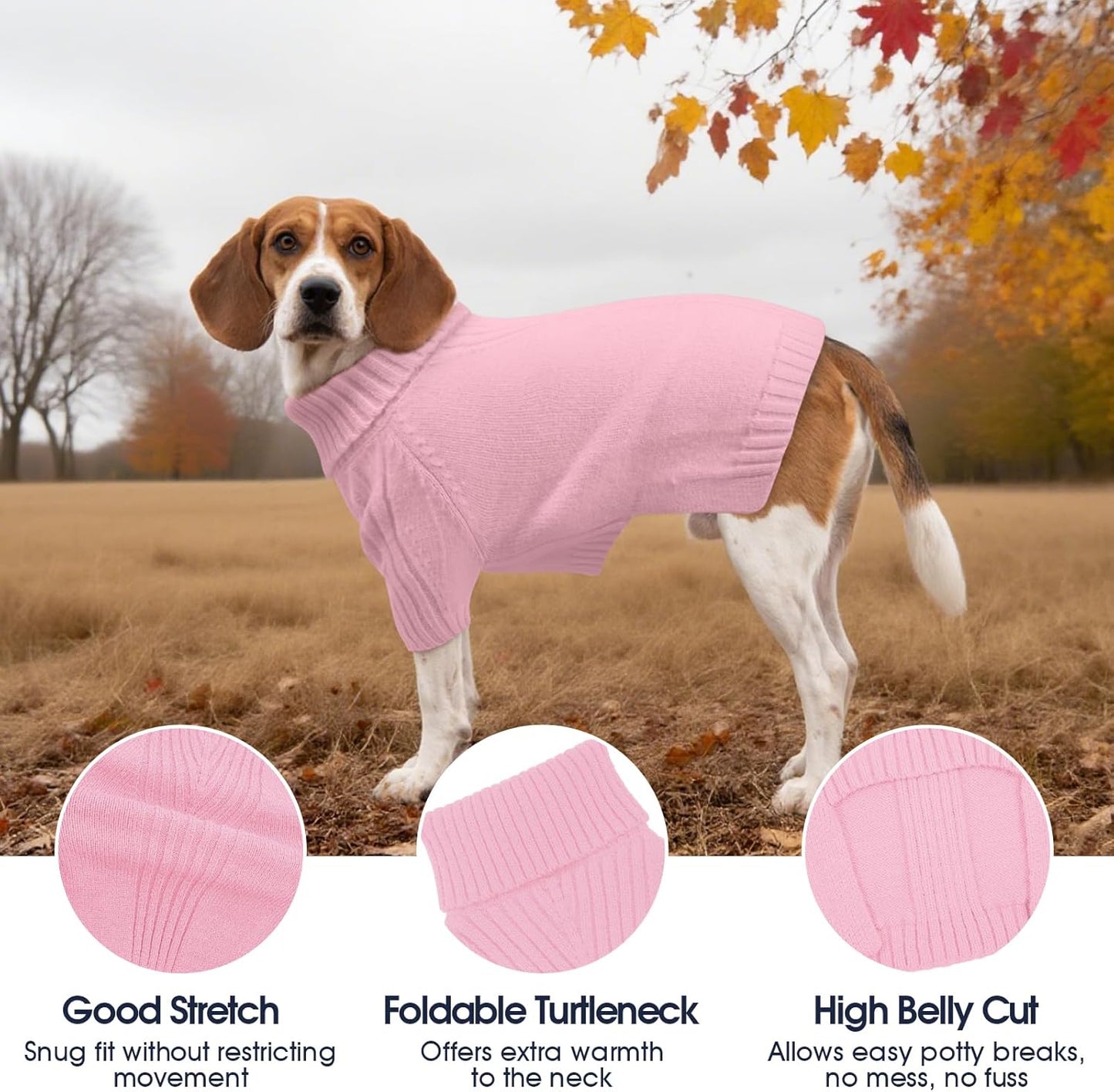 IECOii XXL Dog Sweater,Thermal Knit Big Dog Sweater with Sleeve,Pet Turtleneck Doggy Sweatshirt for Extra Large Dogs Boy Girl,Stretchy Large Dogs Cold Weather Outfit Pitbull Clothes,(Pink,XXL)