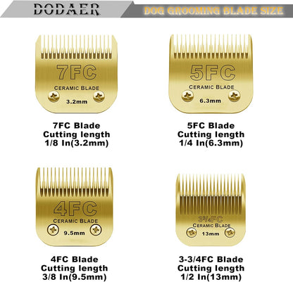 Detachable Pet Dog Grooming Clipper Ceramic Blades Set,Compatible with Andis,Oster A5,Wahl KM10 Series Clippers,Size 7FC/5FC/4FC/3FC 4 Pack,Gold