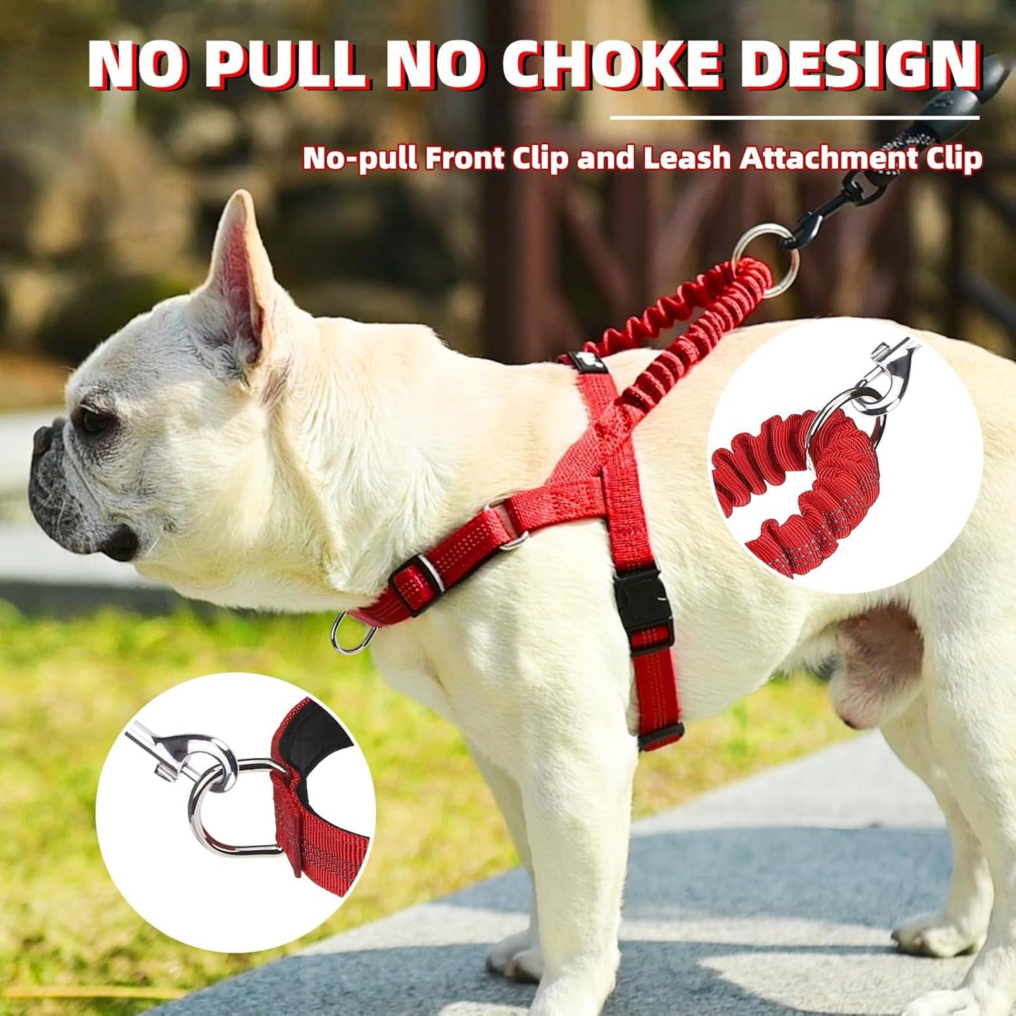 PUPTECK No Pull Dog Harness Medium Sized Dog, Adjustable Reflective Pet Vest Harness with Bungee Handle, Escape Proof No Choke Harness for Medium Dogs Walking Training, Red M