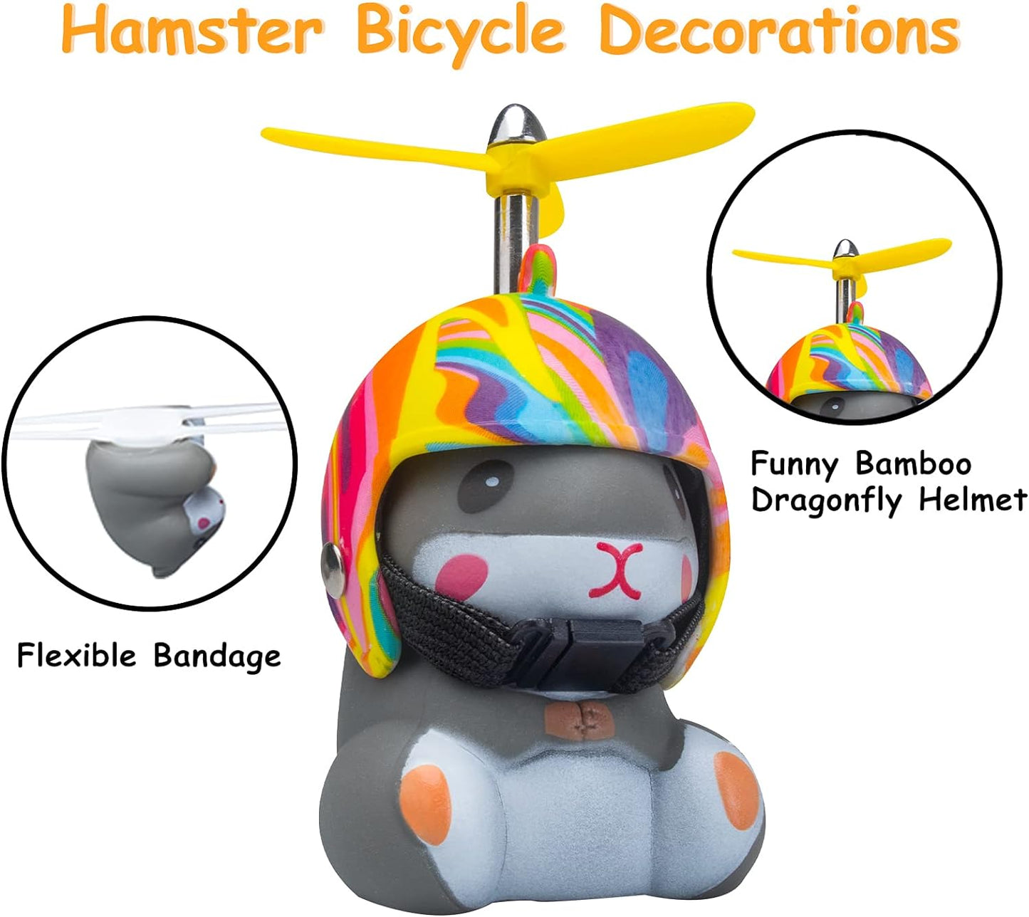 wonuu Duck Bike Bell with Light and Helmet Cute Hamster Bicycle Horn, Dashboard Decoration Hamster Toy Motorcycle Bike Bells Rubber Duck Car Dashboard Decorations (Rainbow-Hamster)
