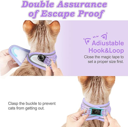 Cat Harness and Leash for Walking Escape Proof, Adjustable Kitten Vest Harness Reflective Soft Mesh Puppy Harness for Outdoor, Comfort Fit, Easy to Control (Purple, XS)
