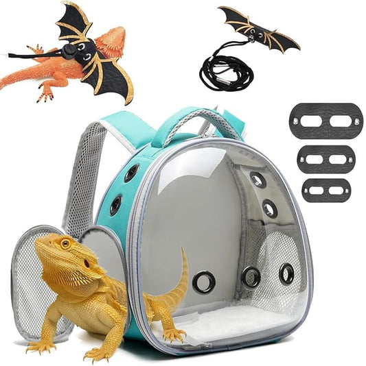 Bearded Dragon Lizard Backpack Carrier with Harness and Leash Set, Small Animal Carrier Backpack, Space Capsule Bubble Window, Small Pet Carrier Backpack, Airline Approved(Green)