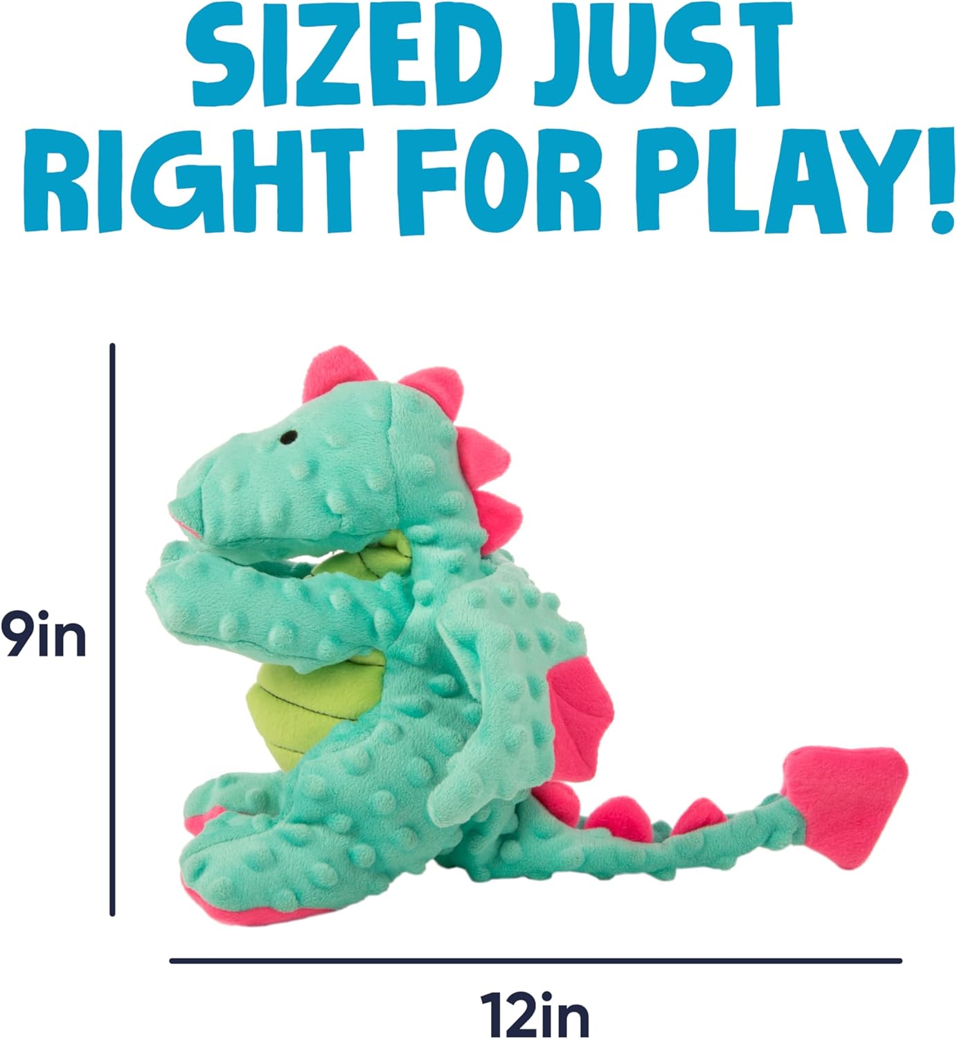 goDog Dragons Squeaky Plush Dog Toy with Chew Guard Technology, Durable Fabric & Squeaker for Active Play, Seafoam, Large