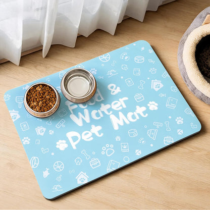 Pet Feeding Mat,Dog Cat Mat for Food and Water,Dog Bowl Waterproof Placemat with Rubber Backing,Absorbent Quick Dry Water Dispenser Mat for Pet（Blue 12"×18"）