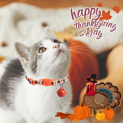 Halloween Cat Collar with Bells, Thanksgiving Cat Collar Breakaway, Christmas Kitten Collars for Girl Boy Cats, Fall Kitty Holiday Collars Adjustable 8-12inch