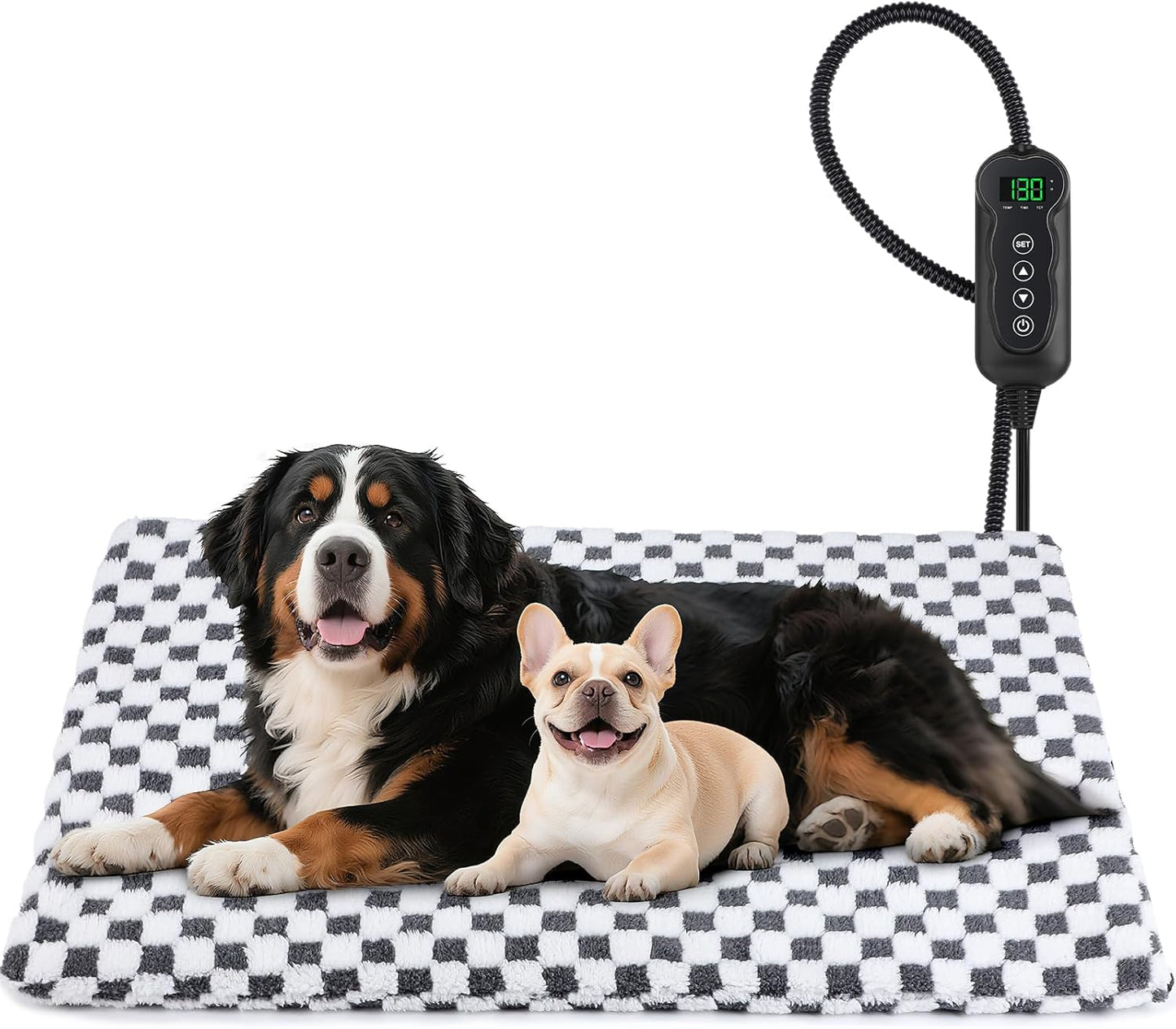MIXJOY Heated Dog Bed, Waterproof Electric Dog Cat Heating Pad with Timer, Temperature Adjustable Heated Cat Bed for Winter, Auto Power-Off, Anti-bite Heating Pad for Dogs Cats-47''x28'', XLarge