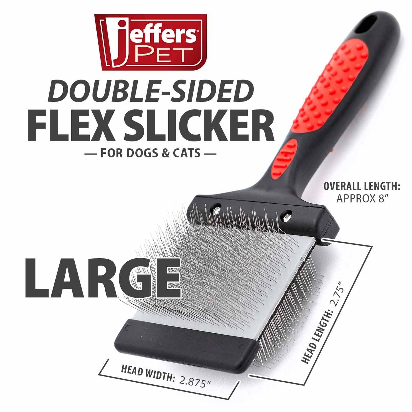 Jeffers Pet Double Sided Grooming Slicker Brush for Dogs, Cats, Puppies – Flexible Head with Stainless Steel Pins – Detangler Tool for Mats, Loose Fur, Shedding – Home or Professional Use - Large
