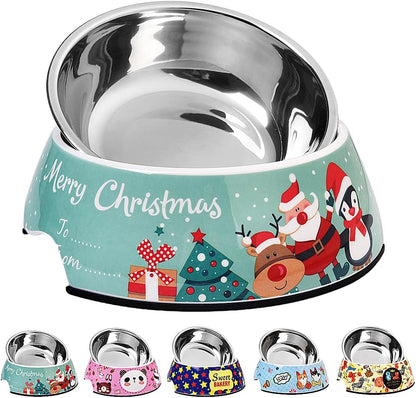 Christmas Xmas Pet Dog 2 in 1 Food Water Bowls - Non Slip Skid Proof Heavy Duty Pet Cats Dog Food Water Bowls for Feeding Large Dogs - Green Christmas-L