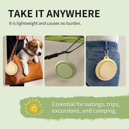 Collapsible Dog Bowls 2-Pack, Portable Travel Dog Bowl with Carabiner, Food-Grade Silicone Pet Bowl for Hiking, Walking(Macaron Yellow and Green)