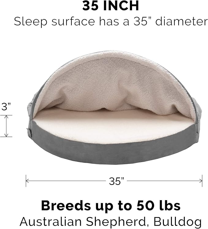 Furhaven 35" Round Orthopedic Dog Bed for Large/Medium Dogs w/ Removable Washable Cover, For Dogs Up to 50 lbs - Sherpa & Suede Snuggery - Gray, 35-inch