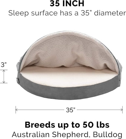 Furhaven 35" Round Orthopedic Dog Bed for Large/Medium Dogs w/ Removable Washable Cover, For Dogs Up to 50 lbs - Sherpa & Suede Snuggery - Gray, 35-inch