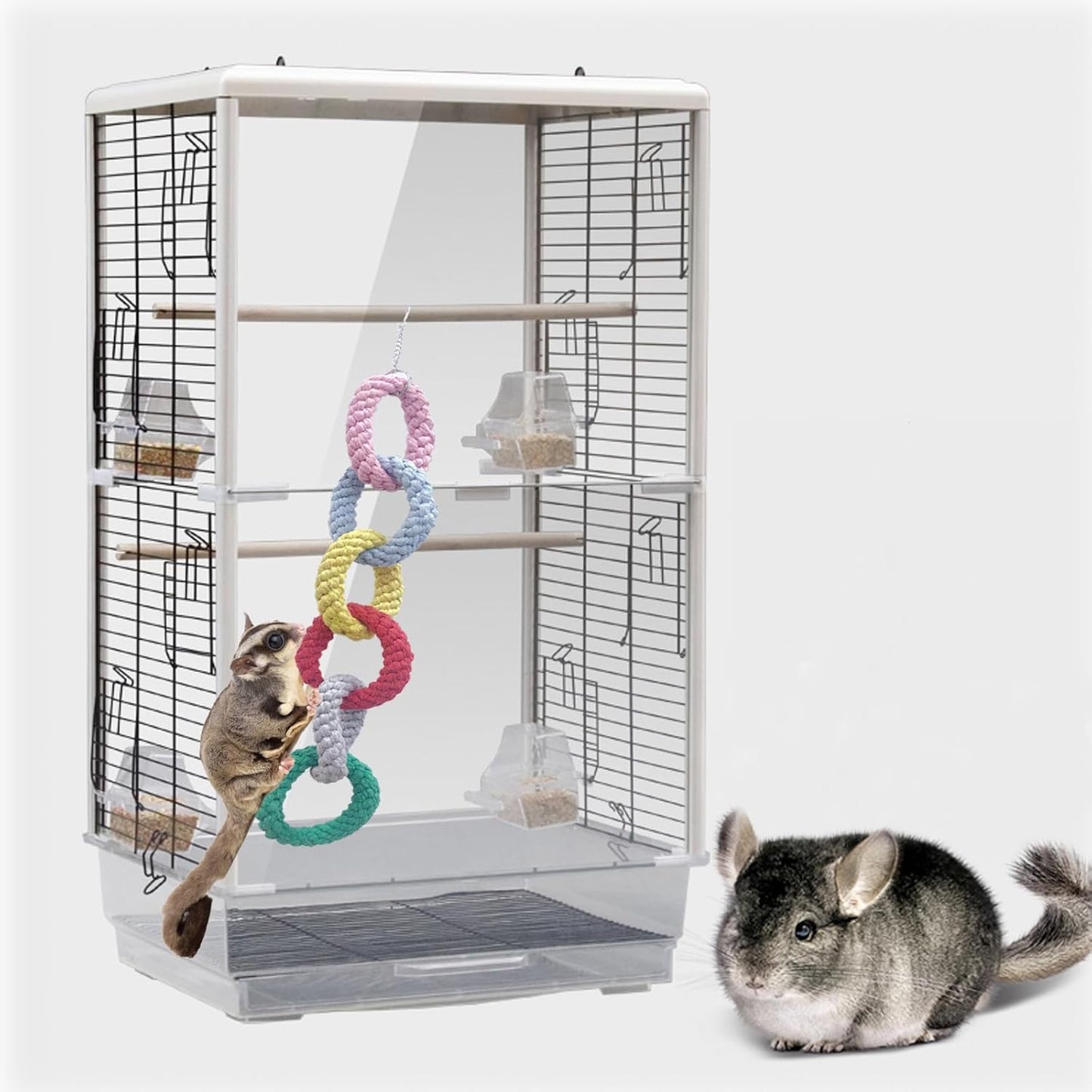 Sugar Glider Hanging Six-Ring Climbing Toys,Sugar Glider Swing Toys,Sugar Glider Climbing Rope Cage Accessories for Sugar Glider Ferret Hamster Squirrel Chinchilla Parrots Climbing Exercising