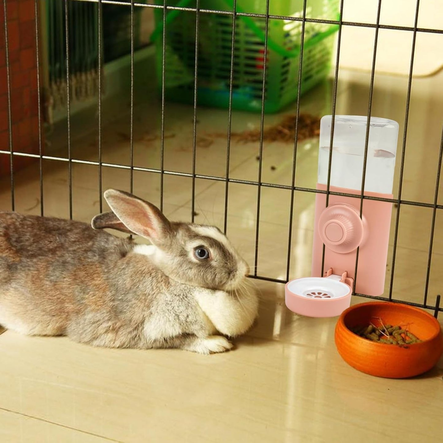 Rypet Hanging Rabbit Water Bottle Cage, 21oz Guinea Pig Water Bottle Dispenser, Automatic Small Pet Cage Water Feeder for Bunny Chinchilla Hamster Hedgehog Ferret Rat Gerbil Small Animal (Pink)