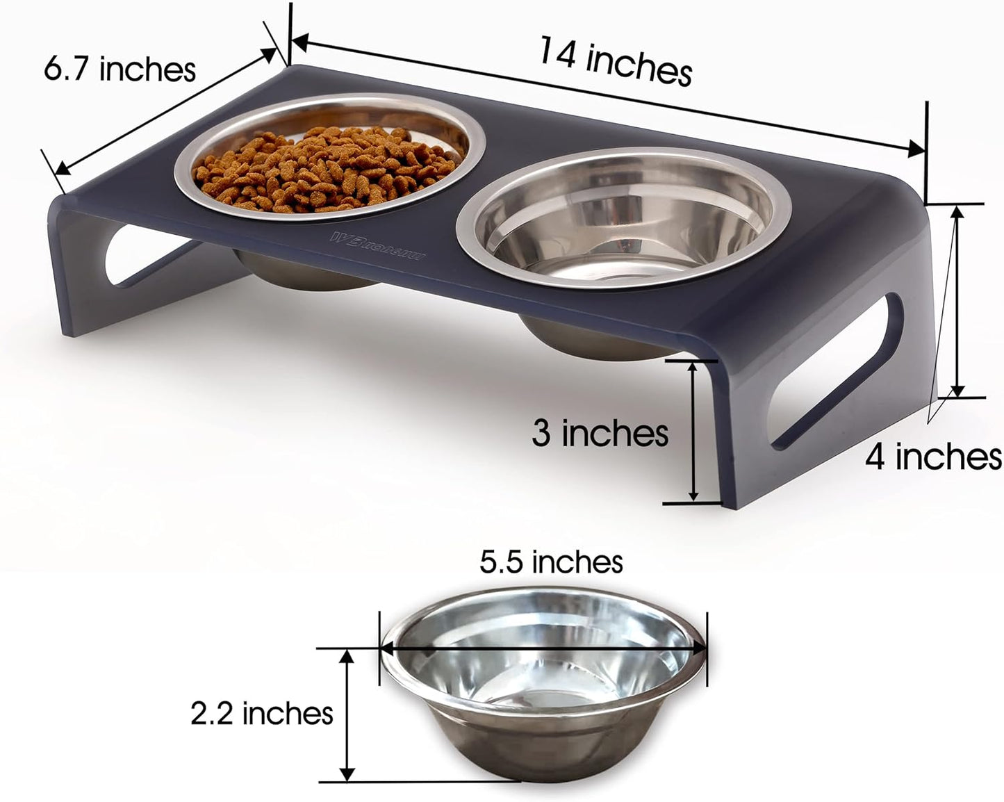 Tilted Raised Elevated Food and Water Bowls Stand for Cat or Small Dogs - Puppy's Clear Acrylic Stainless Steel Dishes Holder for Boy or Girl Pet,Modern,Durable and Easy to Clean by WBhonghui (Grey)