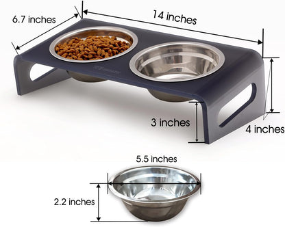 Tilted Raised Elevated Food and Water Bowls Stand for Cat or Small Dogs - Puppy's Clear Acrylic Stainless Steel Dishes Holder for Boy or Girl Pet,Modern,Durable and Easy to Clean by WBhonghui (Grey)
