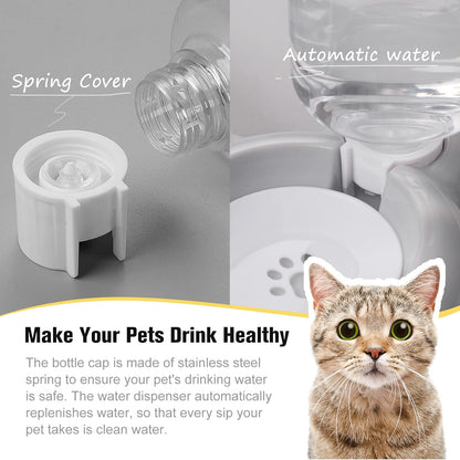 Dog Bowls, Cat Food and Water Bowl Set with Water Dispenser and Stainless Steel Bowl for Cats and Small Dogs - Grey