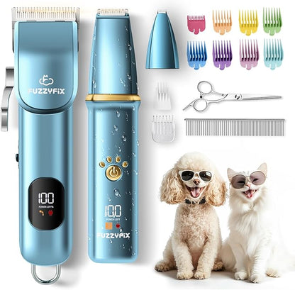 Dog Grooming Kit, Dog Clippers for Grooming for Thick Curly Coats, Professional Pet Hair Shaver Paw Trimmer Cordless Rechargeable Low Noise for Dogs Cats Animals Face Ear