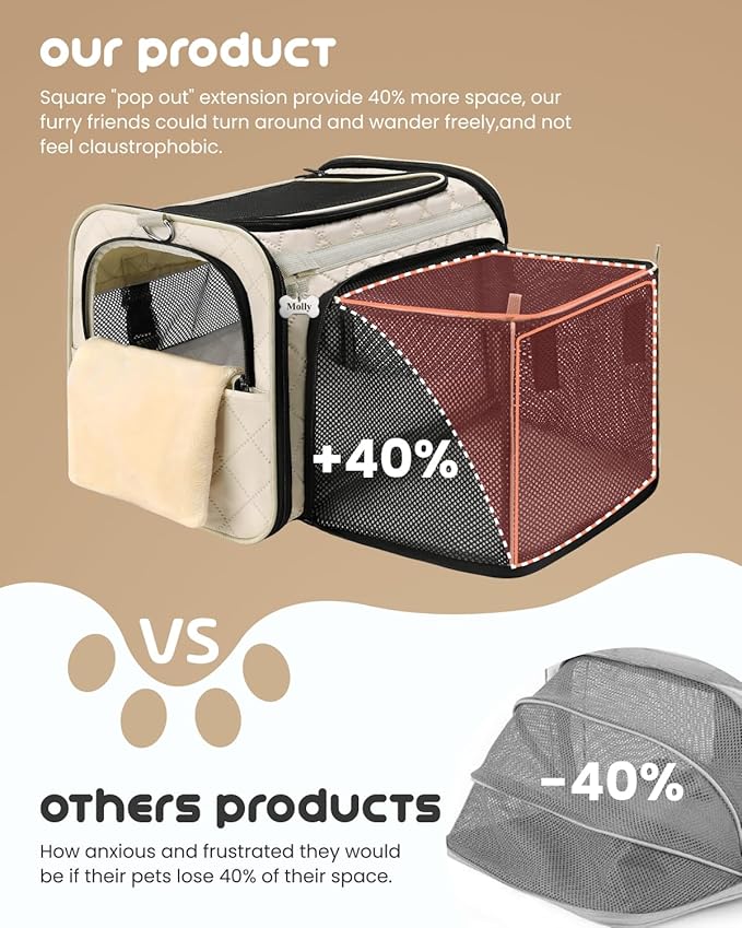 MIDOG Cat Carrier Soft for Small to Medium-Sized Cats,Up to 25 Lbs, TSA Airline Approved Soft Sided Pet Carrier,Collapsible Travel Cat Carriy Bag(Beige,20 inch x 13 inch x 13 inch)