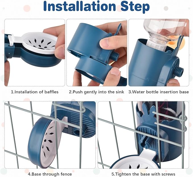 kathson Rabbit Water Dispenser for Cage 17 Oz Hanging Guinea Pig Water Bottle No Drip Gravity Automatic Bunny Water Bottle No Leak Small Animal Water Bottle for Chinchilla Ferret Hamster (Dark Blue)