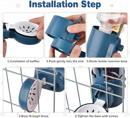 kathson Rabbit Water Dispenser for Cage 17 Oz Hanging Guinea Pig Water Bottle No Drip Gravity Automatic Bunny Water Bottle No Leak Small Animal Water Bottle for Chinchilla Ferret Hamster (Dark Blue)