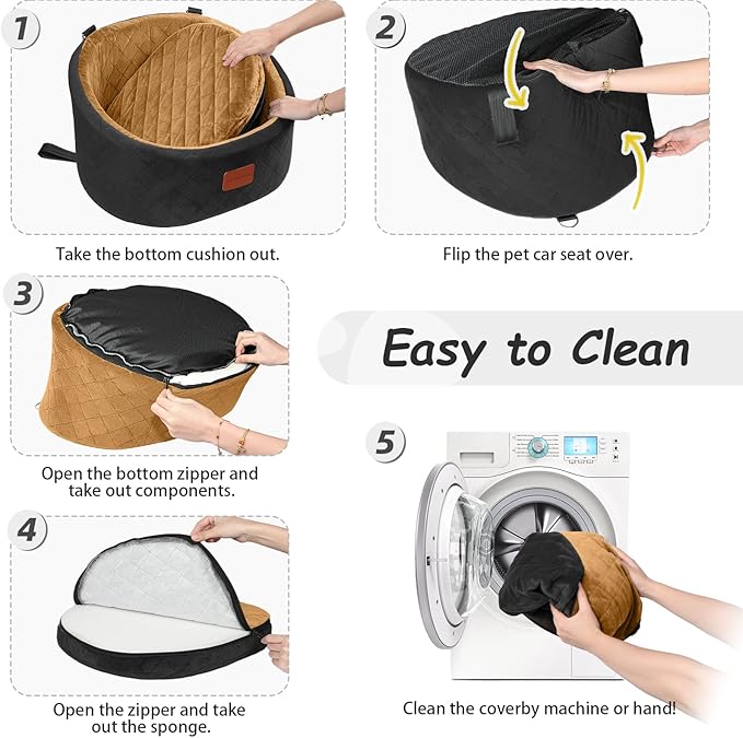 Dog Car Seat for Small Dogs Up to 30 Lbs,Ultra Soft Fabric Fill in Comfy Memory Foam,Happy Pet Ride,2 Safety Dog Leashes,Fully Detachable and Washable,Anti Slip Base(Black/Coffee)