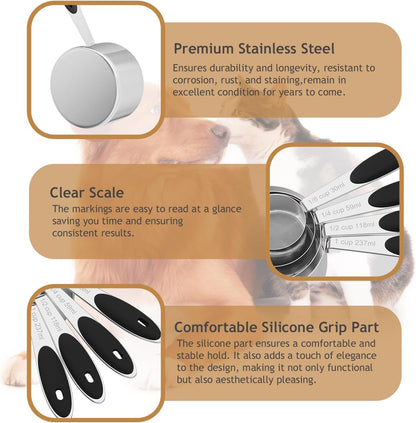 1PCS 1/3CUP(79ml) Dog Cat Food Scoop, Stainless Steel Measuring Cup, Metal Pet Scooper with Inner Precision Scale Measurement