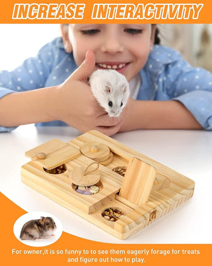 Guinea Pig Foraging Toys, 6 in 1 Hamsters Wooden Interactive Enrichment Toys, Treat Dispenser for Small Animal, for Rabbits, Bunny, Chinchillas, Rats and Gerbils