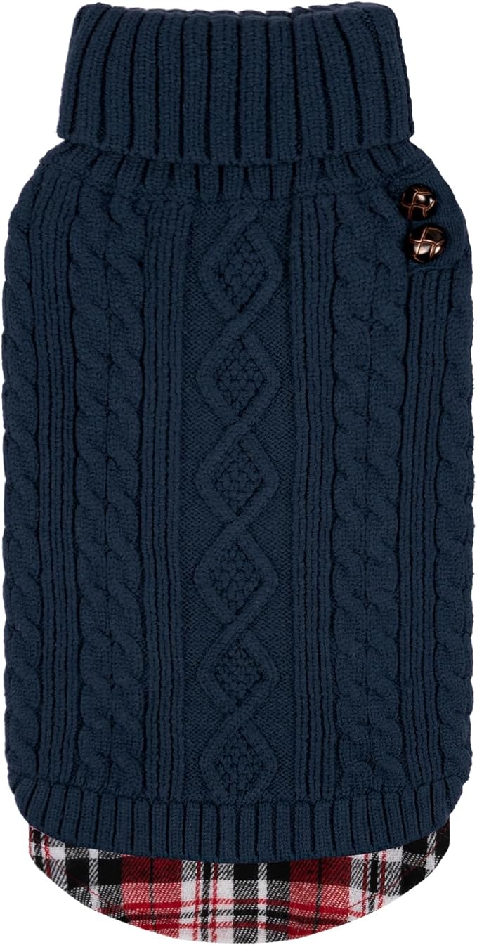 KYEESE Dog Sweater Soft Pullover Dog Sweaters for Large Dogs Warm Turtleneck Large Dogs Sweater with Gingham Patchwork Comfy Pet Coat for Fall Winter Cold Weather