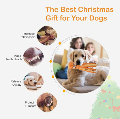 Octopus Squeaky Plush Dog Toys - No Stuffing, Crinkle, Durable for Puppy Teething, Small to Large Dogs, 2 Pack