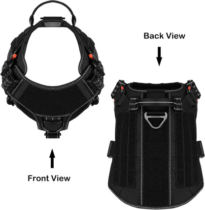 ICEFANG Tactical Dog Harness, X-Large Size,2X Metal Buckle,Working Dog MOLLE Vest with Handle,No Pulling Front Leash Clip,Hook and Loop Panel (Black,XL (Pack of 1))