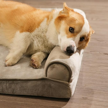 Amazon Basics Dog Bed with Cooling Gel Memory Foam, Pressure-Relief Support for Dogs up to 55lbs, Non-Slip Bottom, Machine Washable Cover, Large Sized (36" x 27"), Taupe