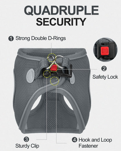 Joytale Small Dog Harness, Breathable Mesh Step-in Vest, Reflective Soft Padded Harnesses for Puppies and Extra Small Dogs, Gray, XS