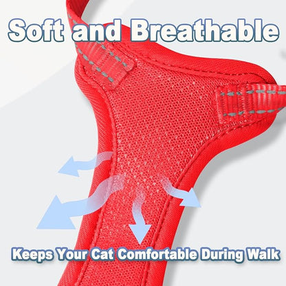 Cat Harness and Leash Set Escape Proof for Kitten Walking, Soft Adjustable Top Handle Vest Harnesses for Cats, Easy Control Breathable Reflective Small Medium Large, Red, XS
