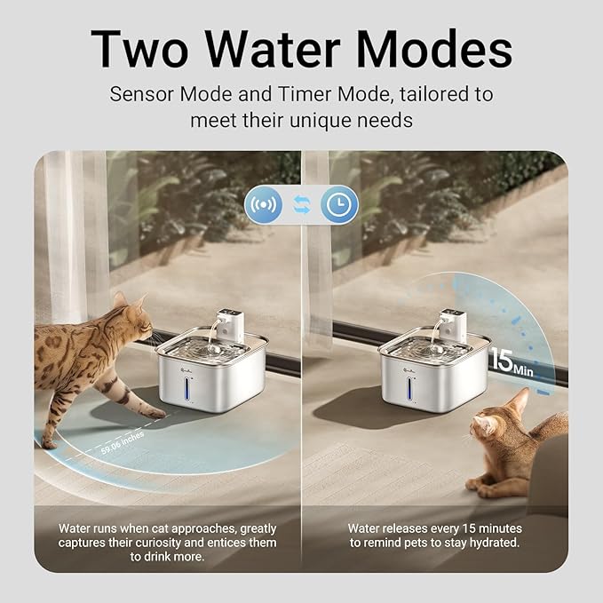 DownyPaws Cat Water Fountain Stainless Steel Cordless, 101 oz/3L FurSink Wireless Cat Water Dispenser for Pets, Battery Operated Pet Drinking Fountain with Motion Sensor, Easy Clean, White