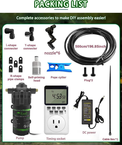 Reptile Mister Automatic Misting System, Reptile Humidifiers for Terrariums, Reptile Misting System with Programmable Timer & 6PCS Adjustable 360° Nozzles, for a Variety of Reptiles/Amphibians/Herbs