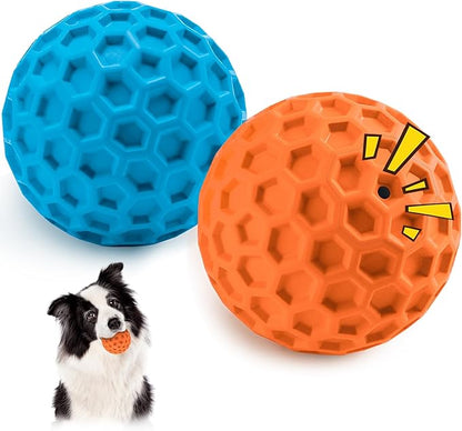 HIPPIH Indestructible Squeaky Dog Toys, Interactive Dog Balls 2 Pack, Chew Toys for Aggressive Chewers, Natural Rubber Puppy Toy for Large/Medium Dogs, Tough Puppy Teething Toy, Relieve Anxiety
