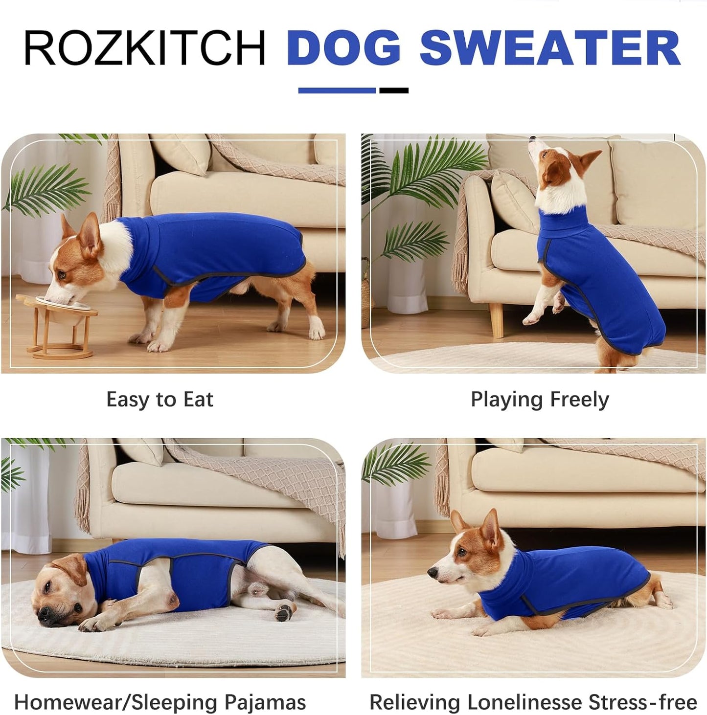ROZKITCH Dog Fleece Pullover Pajamas with Leash Hole, Pet Windproof Warm Cold Weather Jacket Vest Cozy Jumpsuit Apparel Outfit Clothes for Walking Hiking Travel Sleep Blue XL