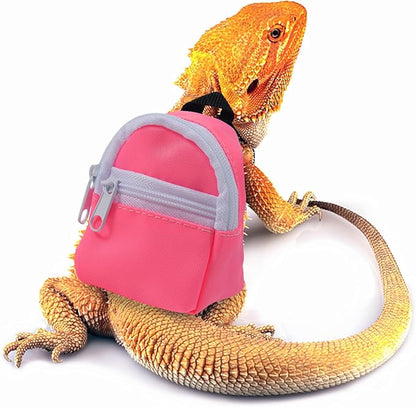 Bearded Dragon Carrier and Harness Set, Beardie Leash, Lizard Adjustable Harness Sling Bag, Reptile Small Pet Backpack Accessories (Pink)