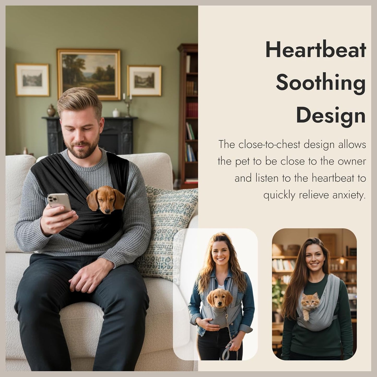 Dog Sling Carrier for Biking,Cat Cocoon Carrier,Pet Front Backpack Sling,Adjustable and Easy to Wear, Reducing Back Pressure (Black)