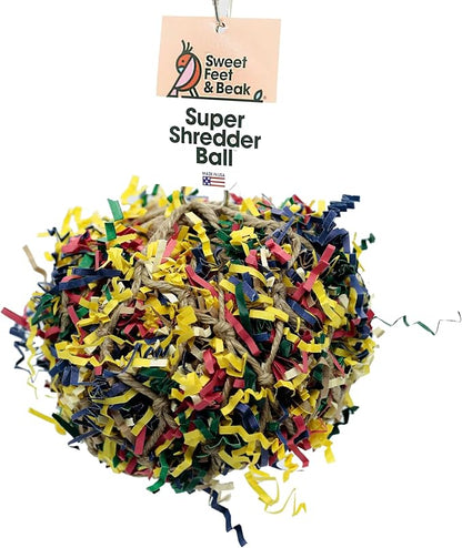 Sweet Feet and Beak Super Shredder Ball - Bird Cage Accessories to Keep Your Bird Busy Foraging for Hidden Treasures - Non-Toxic, Easy to Install Bird Foraging Toys for Medium Sized Birds - 5 Inch