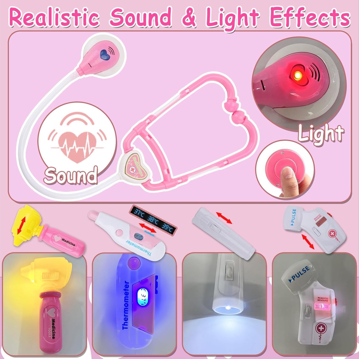 Toy Doctor Kit for Girls - TEUVO Pretend Play Doctor Set with Dog Toy, Carrying Bag, Stethoscope, Dress Up Costume - Toys Doctor Play Birthday Gift for Kids Toddlers 2 3 4 5 6 7 Year Old for Role Play