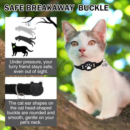 AirTag Cat Collar with Bells, Soft Velvet Cat Collar Breakaway with Airtag Holder, Safety Cat GPS Tracker Collars for Girl Boy Cats, Kittens and Puppies, Adjustable 8"-12"