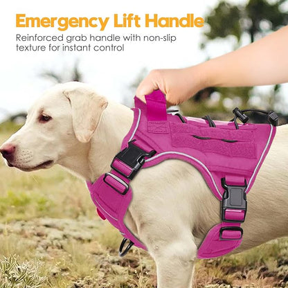 Heavy-Duty Tactical Dog Harness for Large Dogs, No Pull Adjustable Reflective Pet Vest with Molle System, K9 Military-Grade Control for Service Training, Outdoor & 10+ Breeds, Pink, Medium