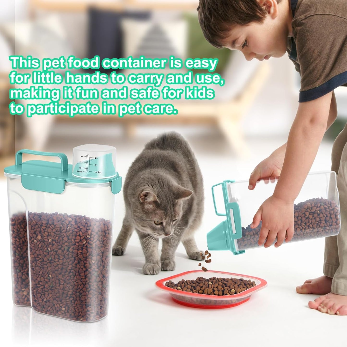 TBMax Dog Food Storage Containers 2 Pack 8 to 10 Lbs, Airtight Pet Food Container Dispenser with Large Spout & Portable Handle, Travel Dog Treat Cat Food Storage Bin Bird Seed Container -Cyan