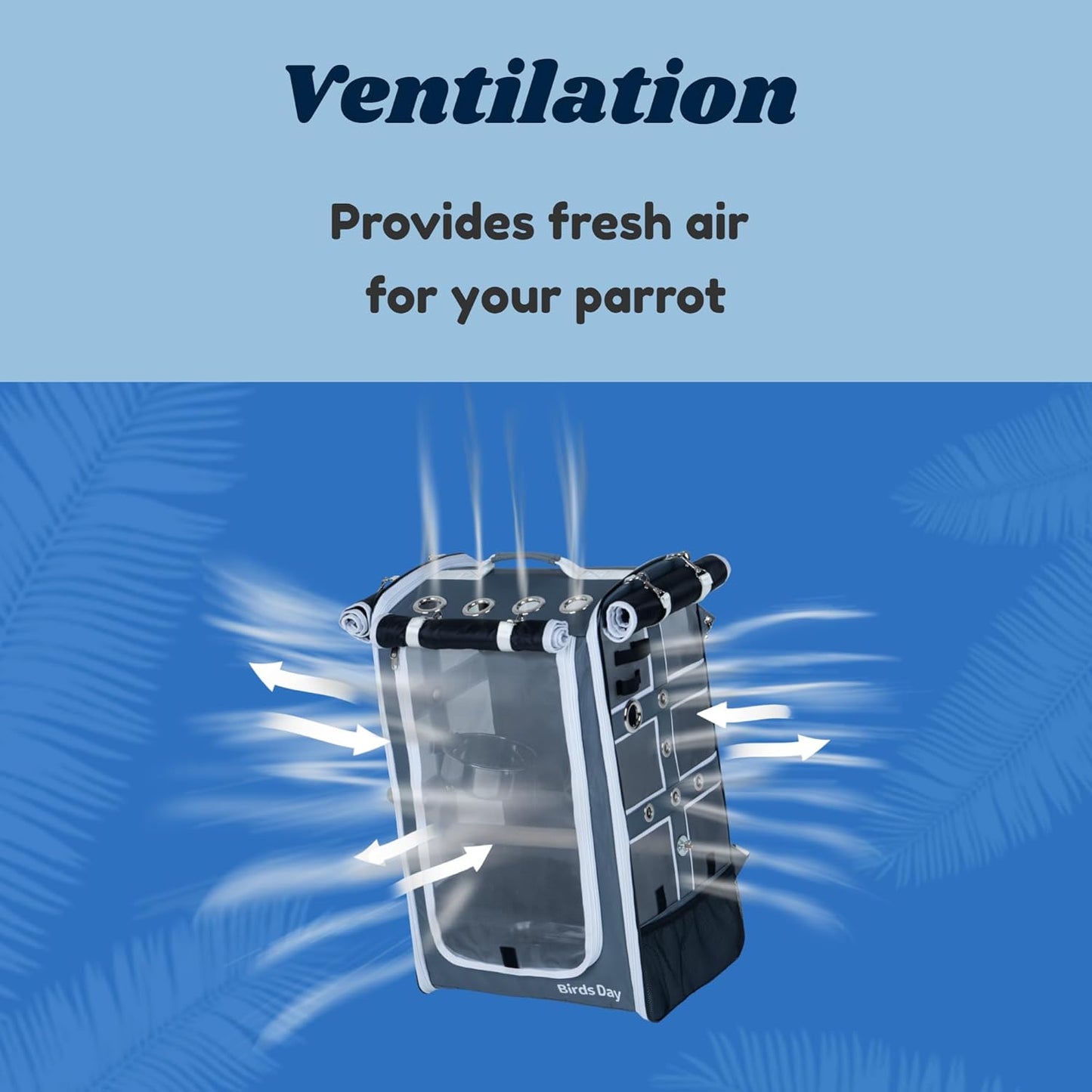 Birds Day Bird Carrier Backpack-Parrot Travel Cage with 2PCS Perch and Food Bowl, Stainless Steel Tray (Charcoal Gray, Cockatoo & Similar)