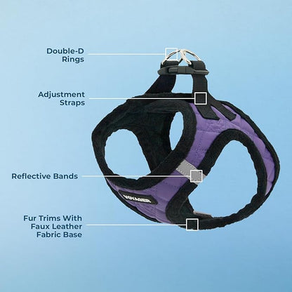 Best Pet Supplies - All Weather Mesh / Plush, Reflective, No Pull Harness for Small, Medium Dogs, Cats - Secure with Hook & Loop Fastener, Buckle, Double D-Rings - Purple Faux Leather, XS