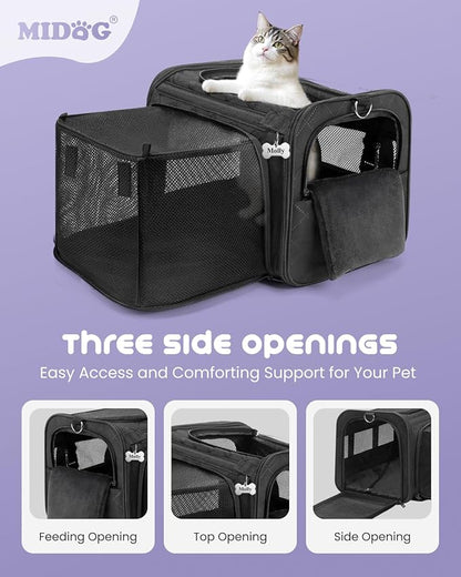 MIDOG Cat Carrier Soft for Small to Medium-Sized Cats,Up to 15 Lbs,TSA Airline Approved Soft Sided Pet Carrier,Collapsible Travel Cat Bag(Black)